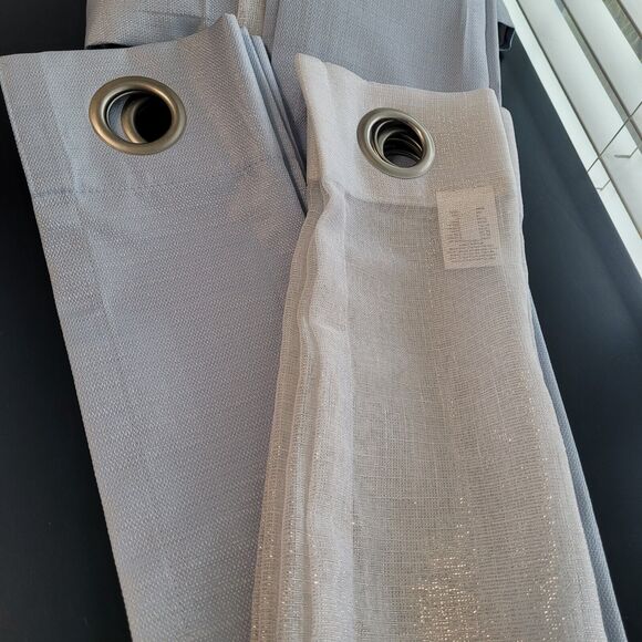 Lot Of 4 Panels Mainstays 84" Sheer Arctic White & Blue Shell - Picture 5 of 8